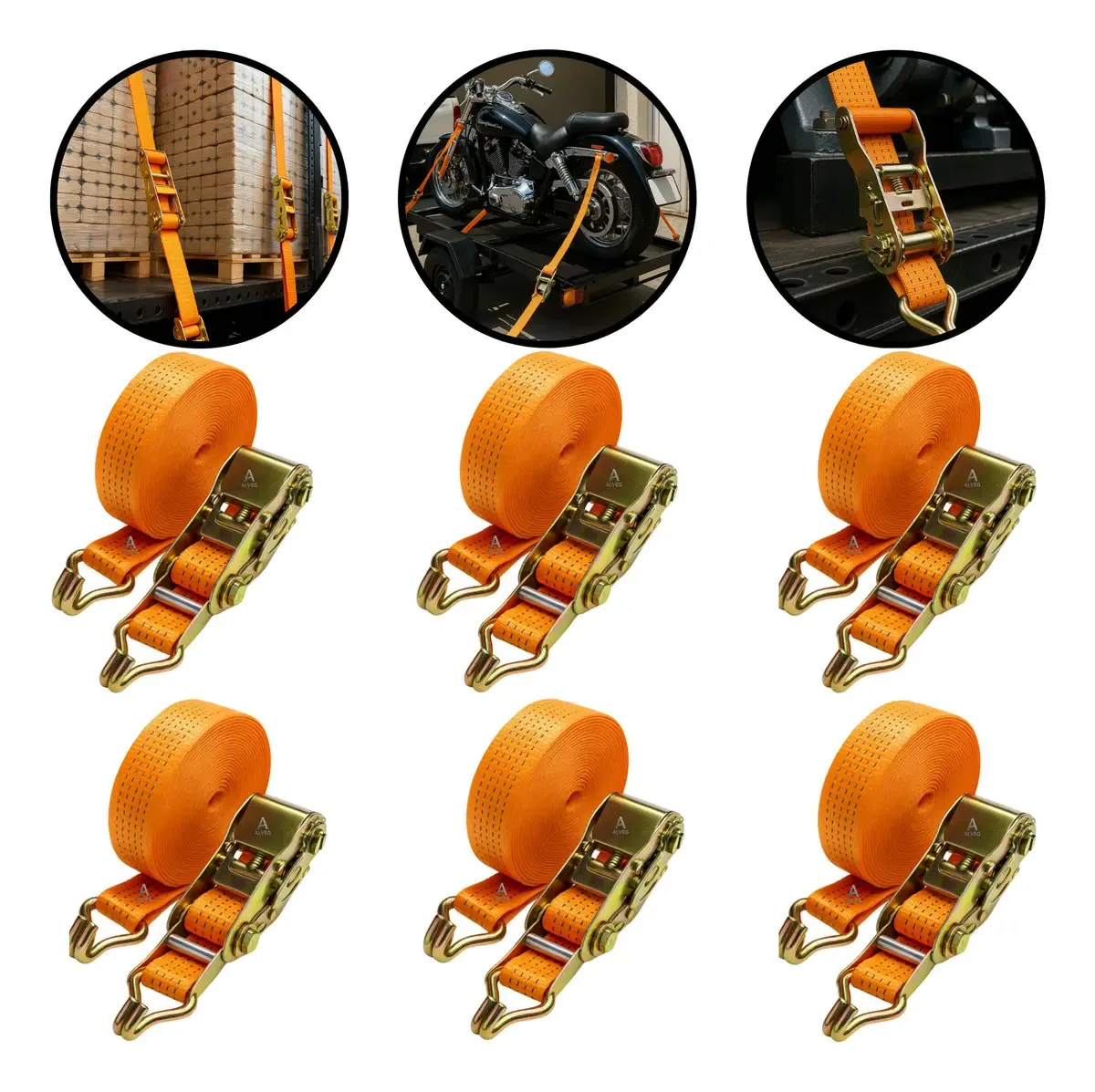 Kit 6 Cintas Catraca Alveg Laranja 4,5m 800kg Para Carga e Amarração