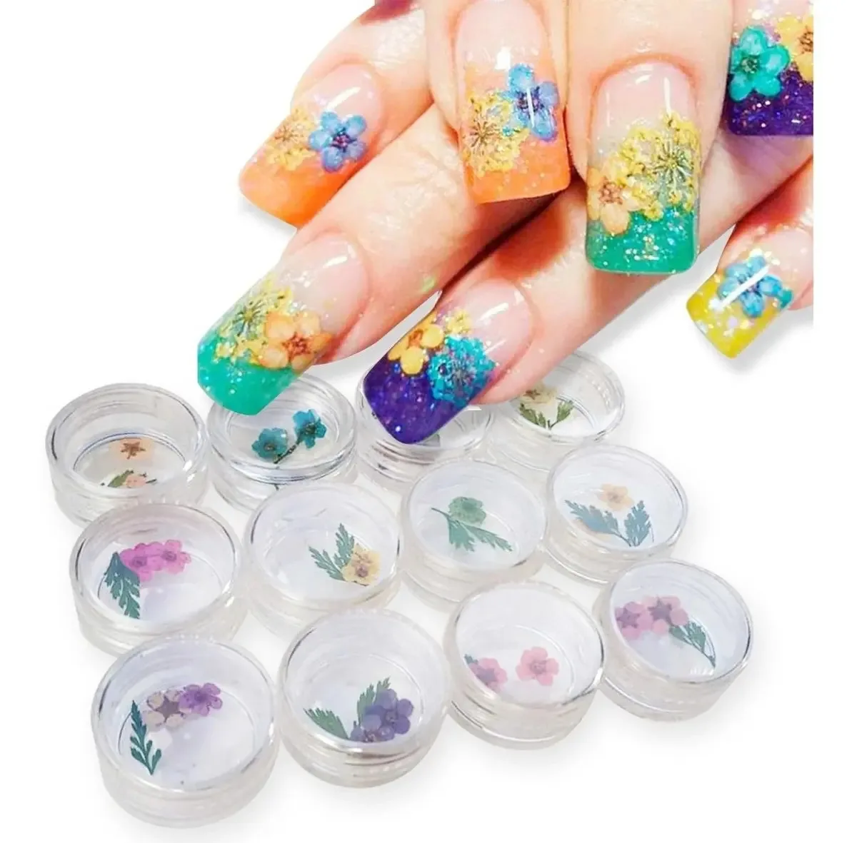 Flores Secas Para Decoração De Unhas Gel 12 Cores Uv
