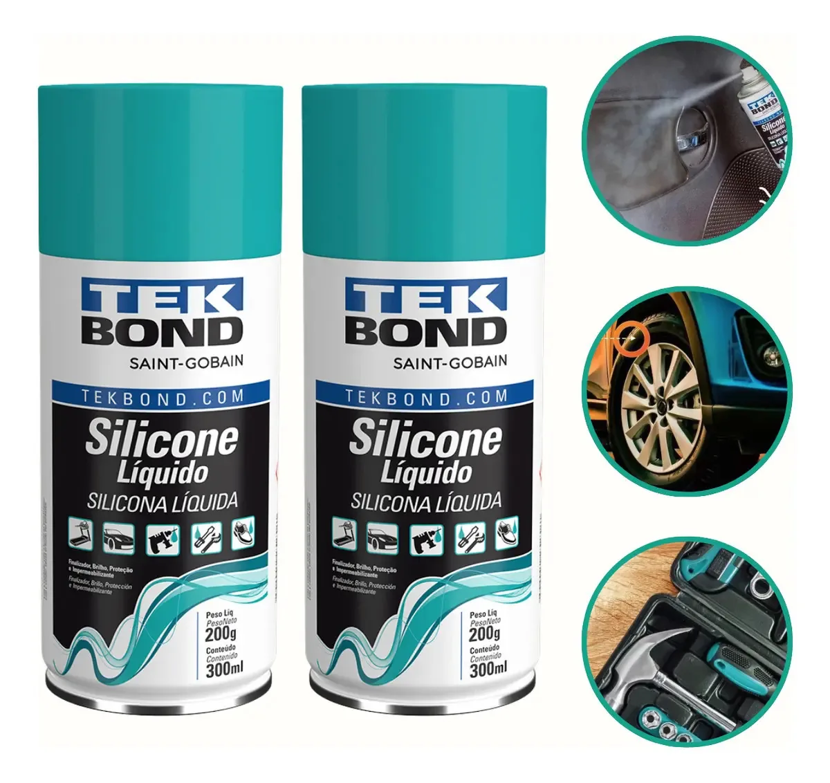 2 Silicones Spray Líquido Tekbond 300ml Proteção E Brilho Cor Incolor