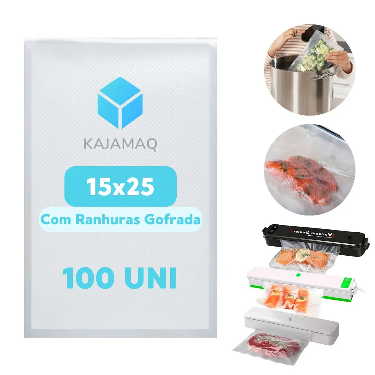 100 Saco A Vacuo 15x25 Gofrado Saquinho Para Alimentos Embalagem Com Ranhuras Para Seladora A Vacu Domestica Vacuum Sealer Fresh Pro Sacos Plástico Bpa Free Sous Vide Para Embaladora De Alimentos
