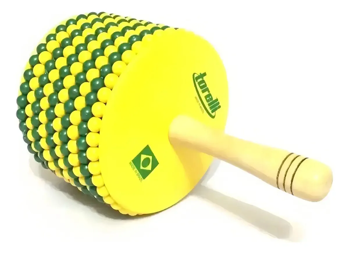 Afuche Afuxé Torelli Brasil Percussão Cabo Madeira Verde Amarelo