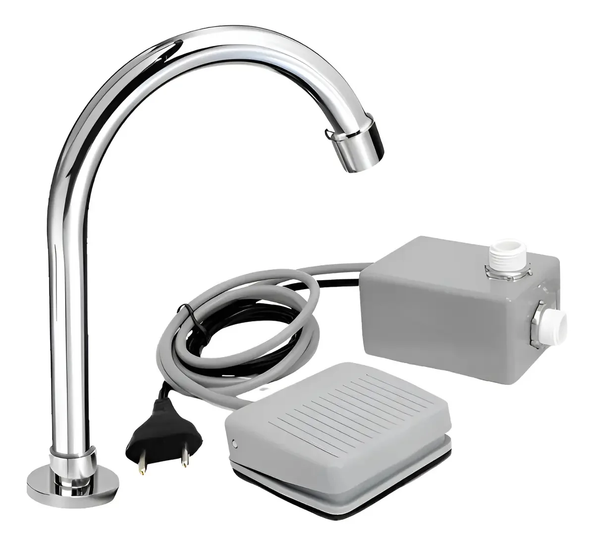 Pedal Acionador + Torneira P/ Dentista Cinza Nbr9050 Acabamento Abs Cor Metalico