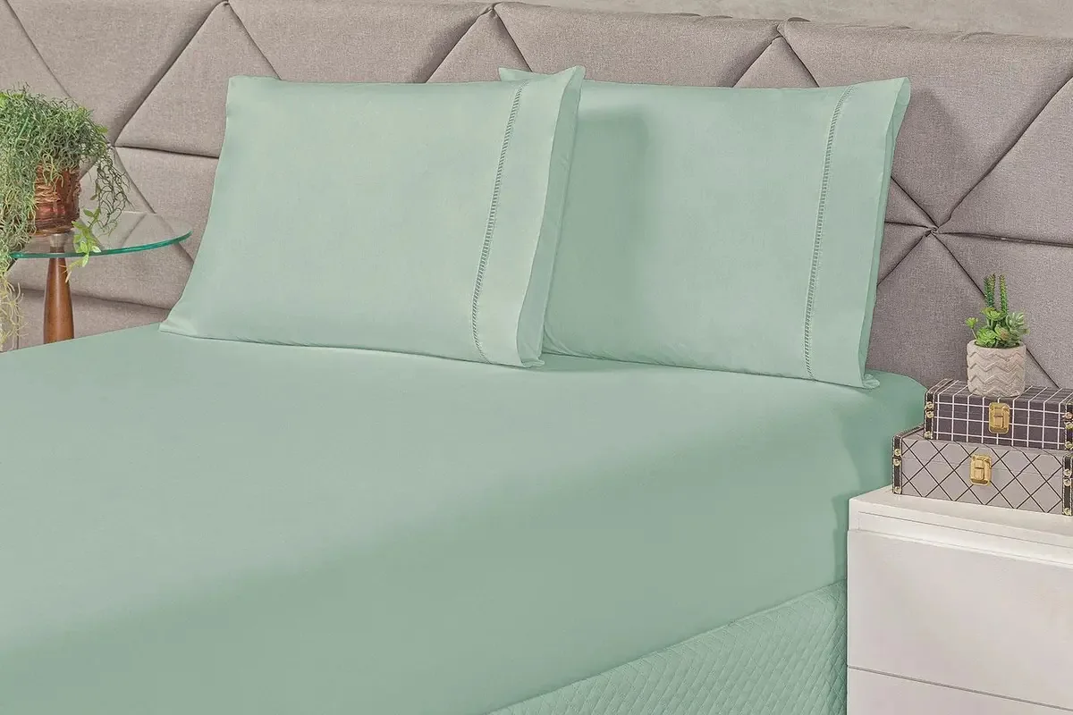 Roupa Cama Solteiro Ponto Palito Laura 2 Un - Verde Tiffany