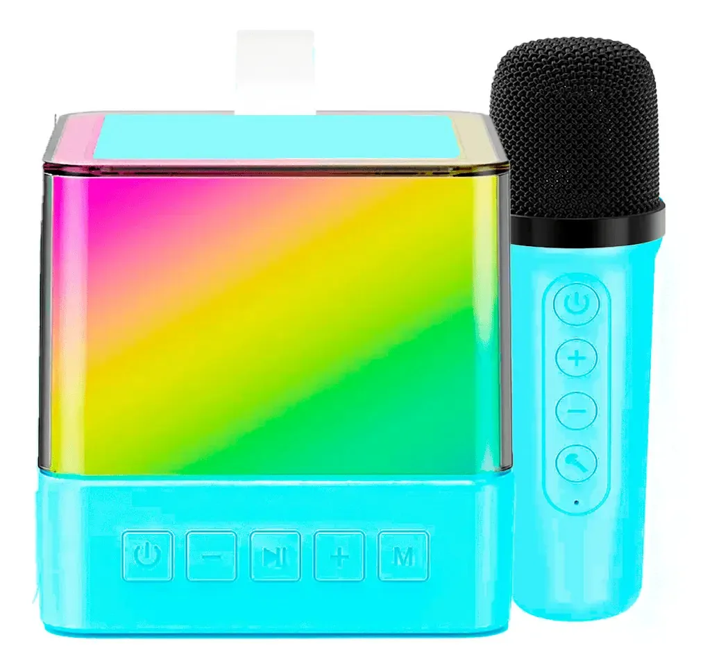 Caixa Som 1 Microfone Infantil Caixinha Bluetooth S/ Fio Cor Azul