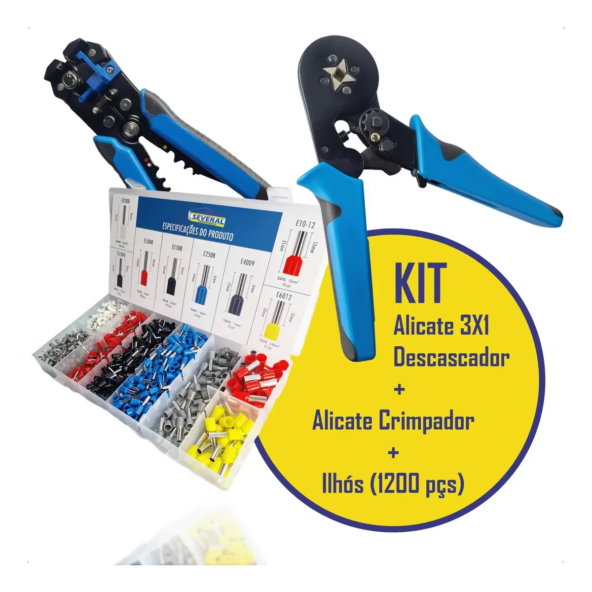 Kit Profissional Several Alicate Grimpar E Alicate Desencapador E 1200 Terminais Ilhós Tubular