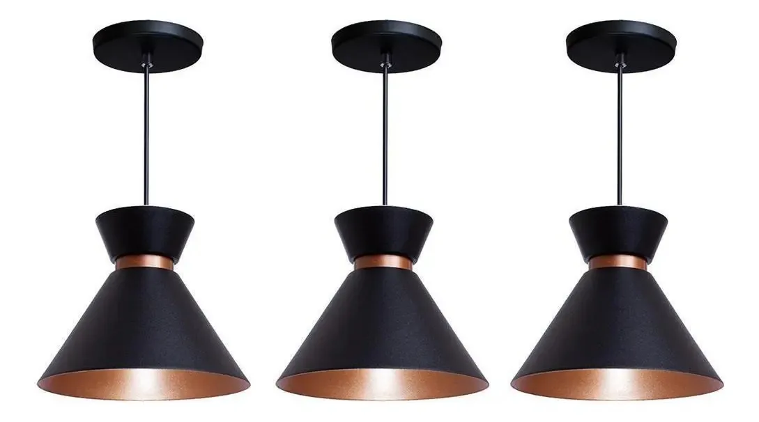 Kit 3 Pendente Lustre Luminária Berlin 15cm Preto