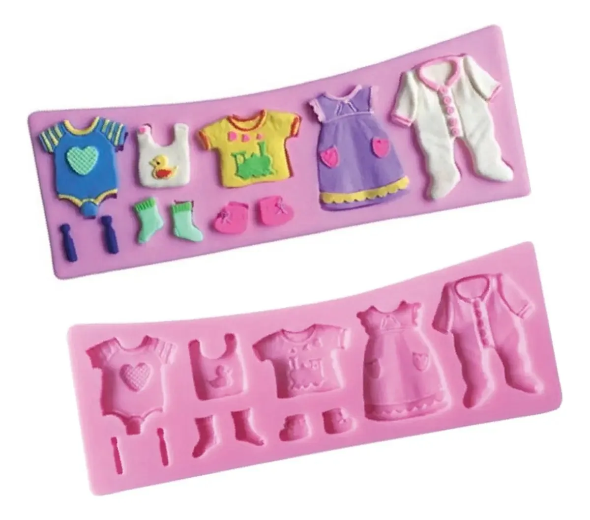Molde Silicone Roupas Bebê 12 Cavidades Confeitaria Artesanato