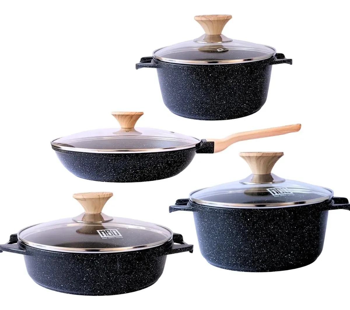Jogo Panelas Indução Antiaderente Mármore Classic 4 Pç Preto