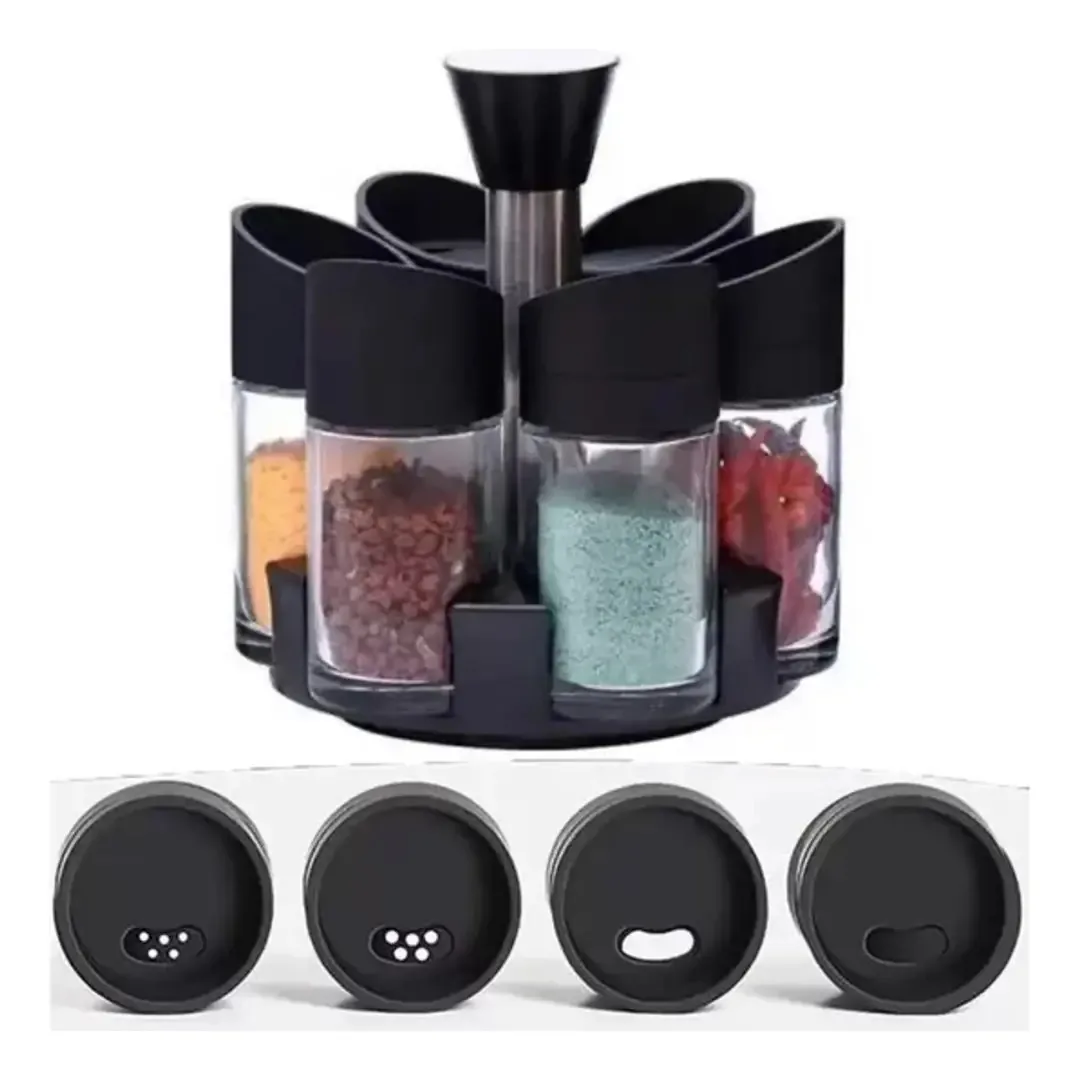 Porta Temperos 6 Potes De Vidro 100ml Giratório