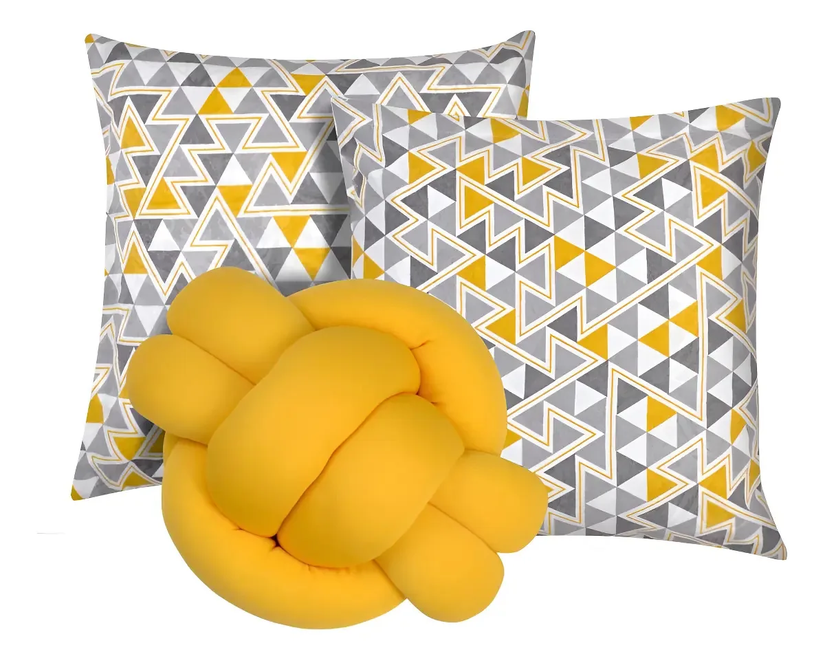 2 Almofadas Decorativas Sala Sofá + Almofada Nó Amarelo