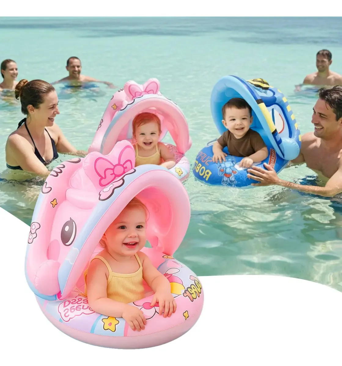 Boia Bote Bebê Inflável Rosa Piscina Com Cobertura Inflável De Proteção Superior Assento Ergonômico Seguro Estável Flutuação Infantil Piscina Praia Conforto Lazer Aquático Verão Louis Riel Acustico
