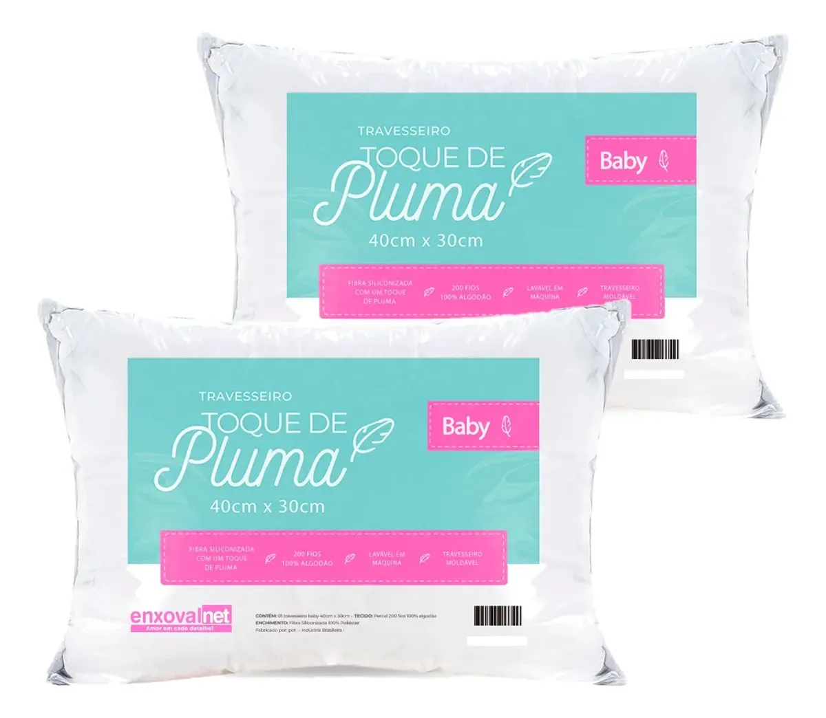 2 Travesseiros Bebê Percal Algodão Toquede Pluma Enxovalnet Branco