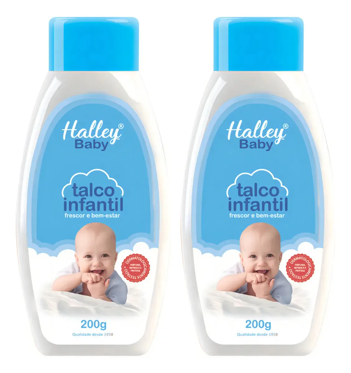 2 Talco Infantil Azul Halley Baby 200g - Cheirinho De Bebê