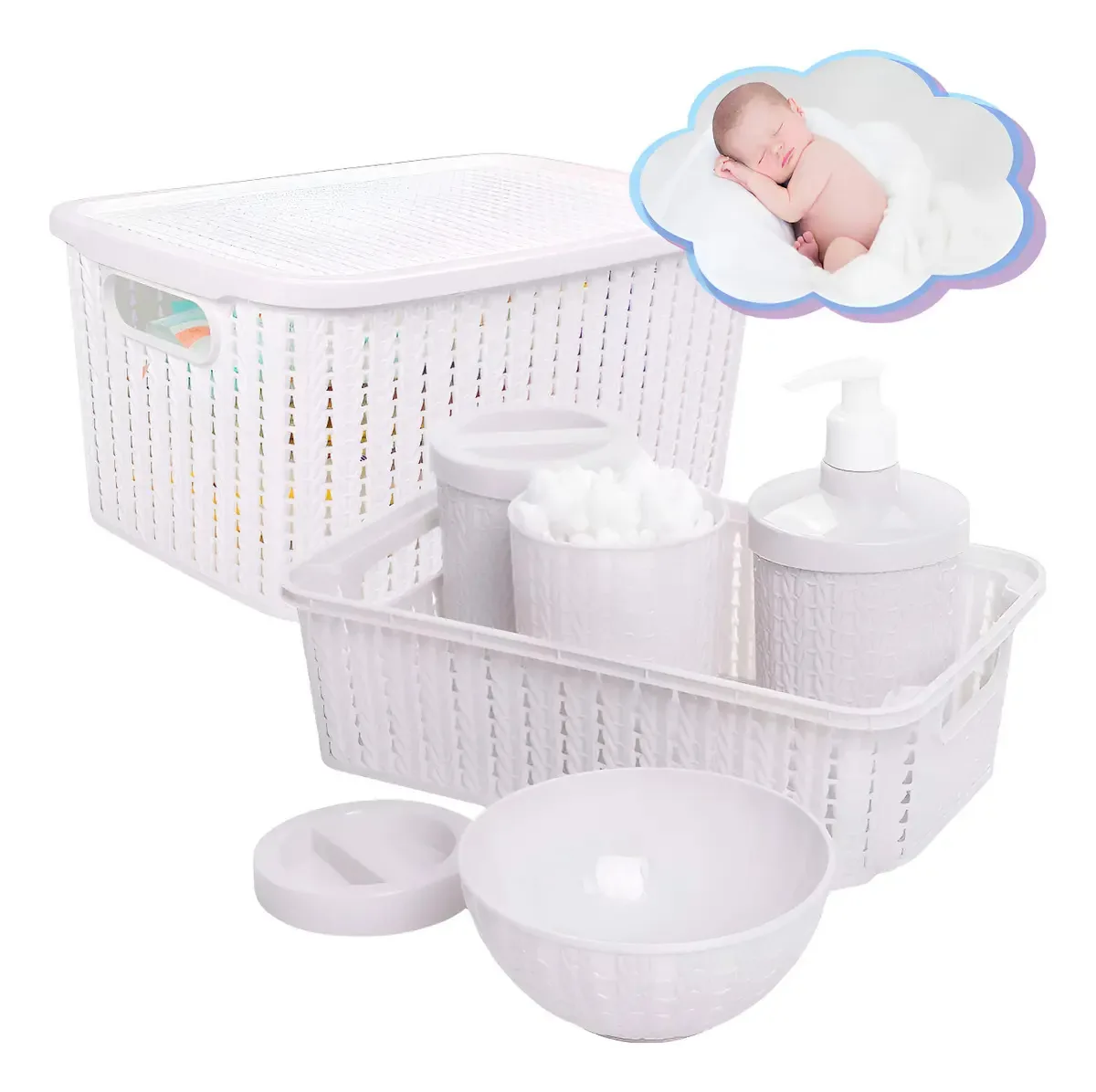 Kit Higiene E Cuidado Bebê Enxoval Cor Branco