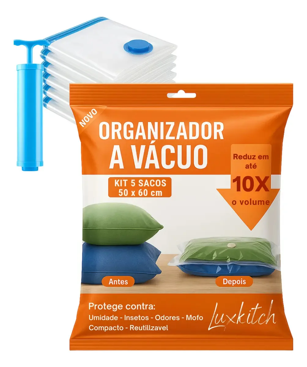 Saco à Vácuo Primp Saco À Vacuo + Bomba Tira Ar 50x60cm Kit 5 Unidades