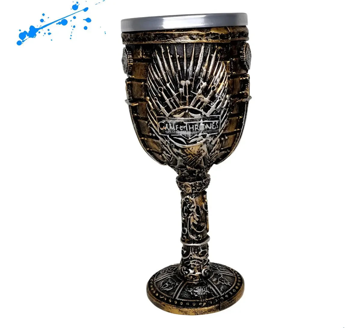 Taça Vinho Medieval Espadas Resina Alumínio Grupo Stillo Prata 150ml