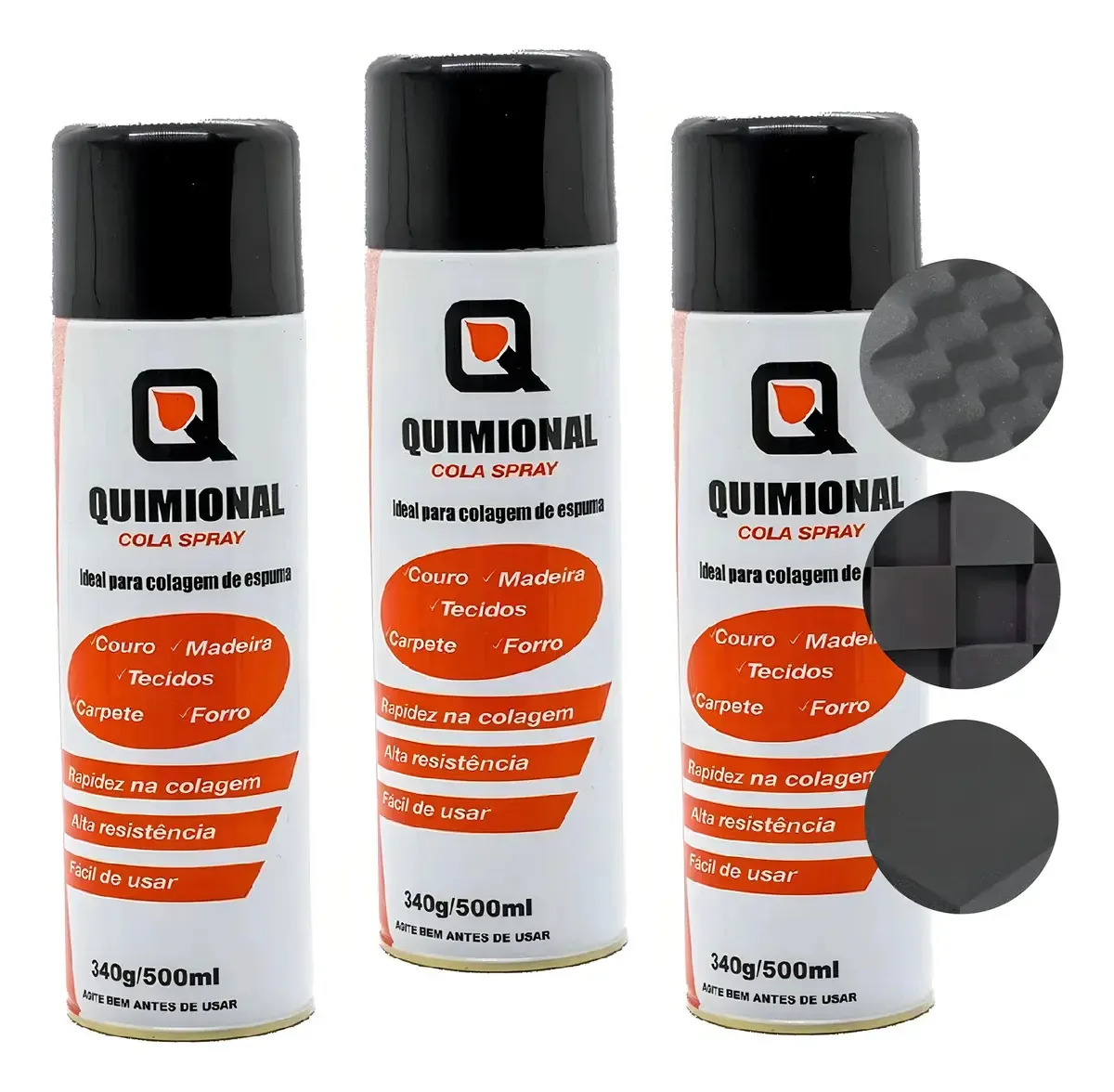 Cola Madeira Quimional Kit 3 tubos cola spray - Preto