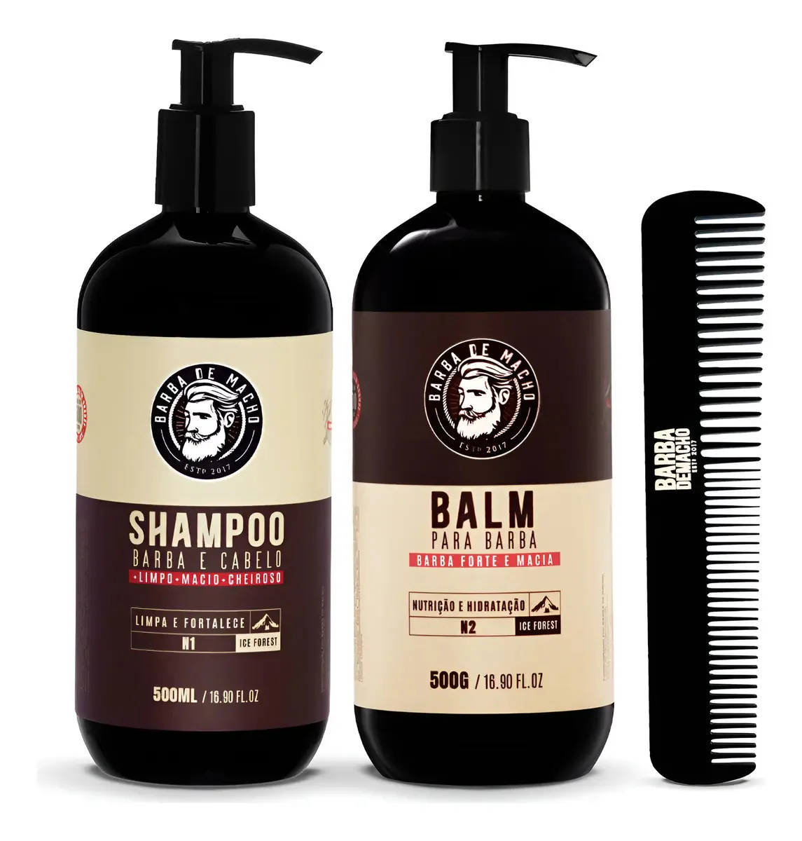 Kit Barba De Macho Balm E Shampoo 2 Em 1 Ice Forest + Pente