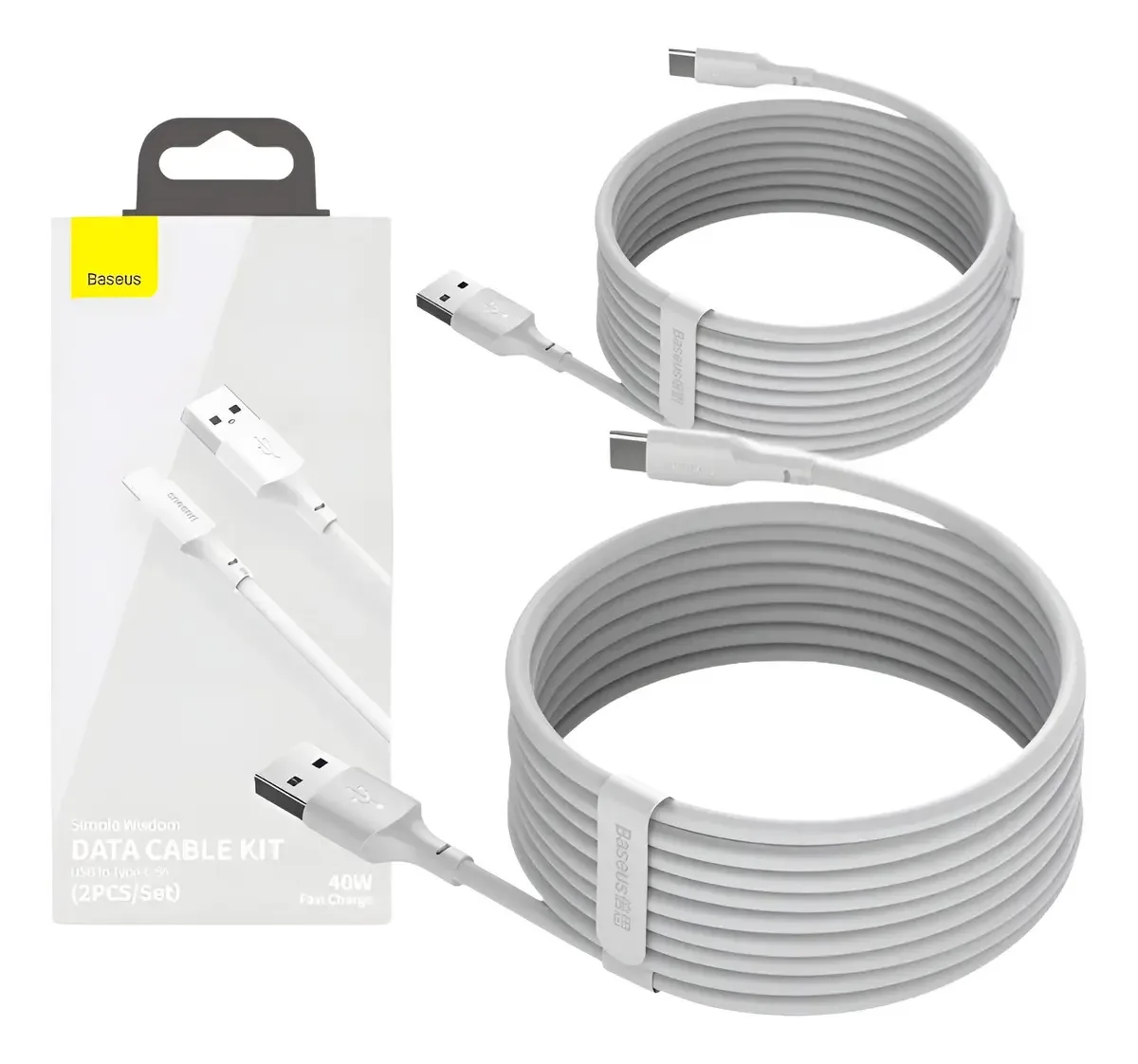 2x Cabos Baseus Tipo-c 1,5m 2.5a Turbo Branco