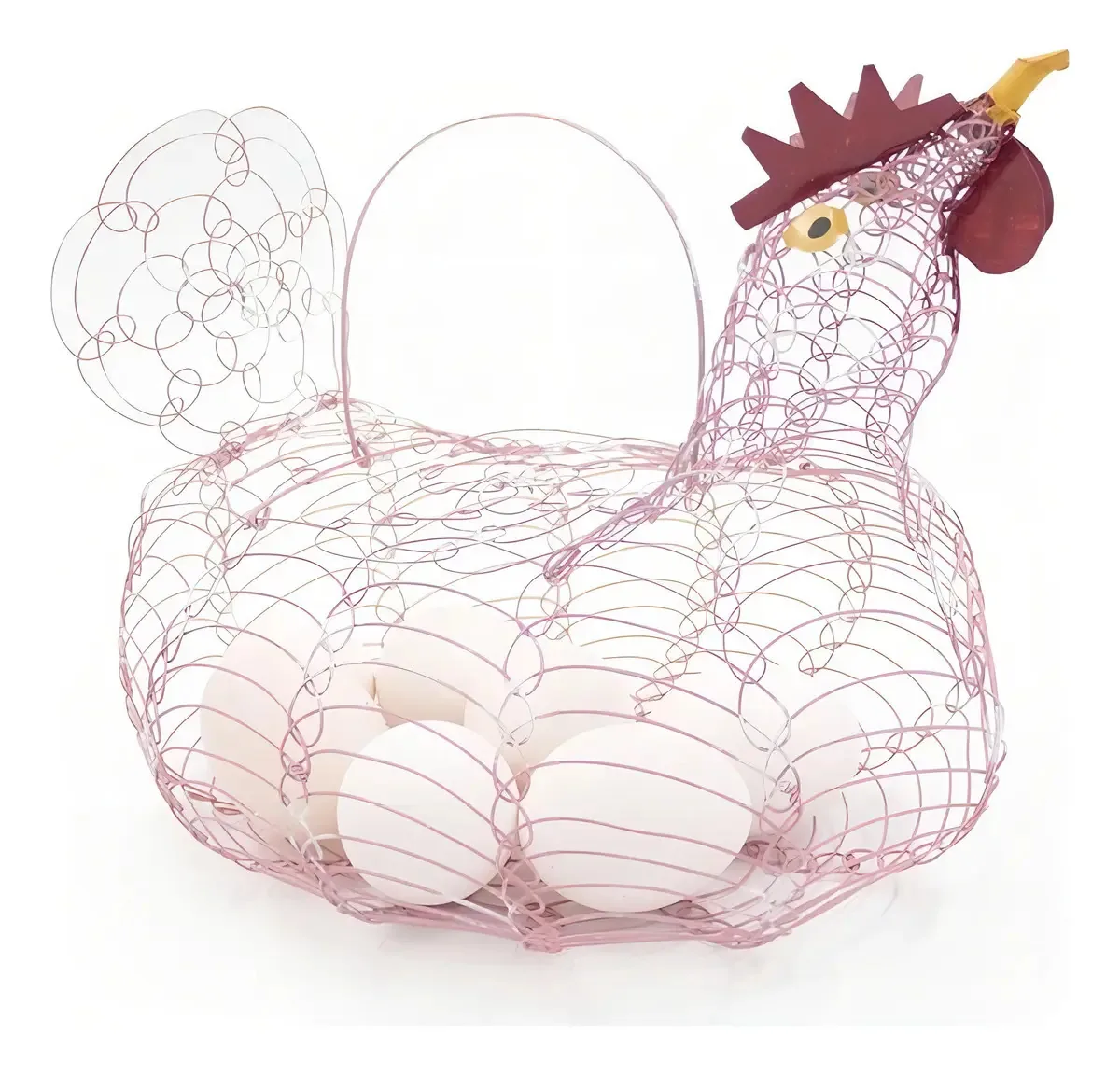 Porta Ovos Galinha Arame Cesta Retrô Grande Cabe 20 Ovos Cor Rosa