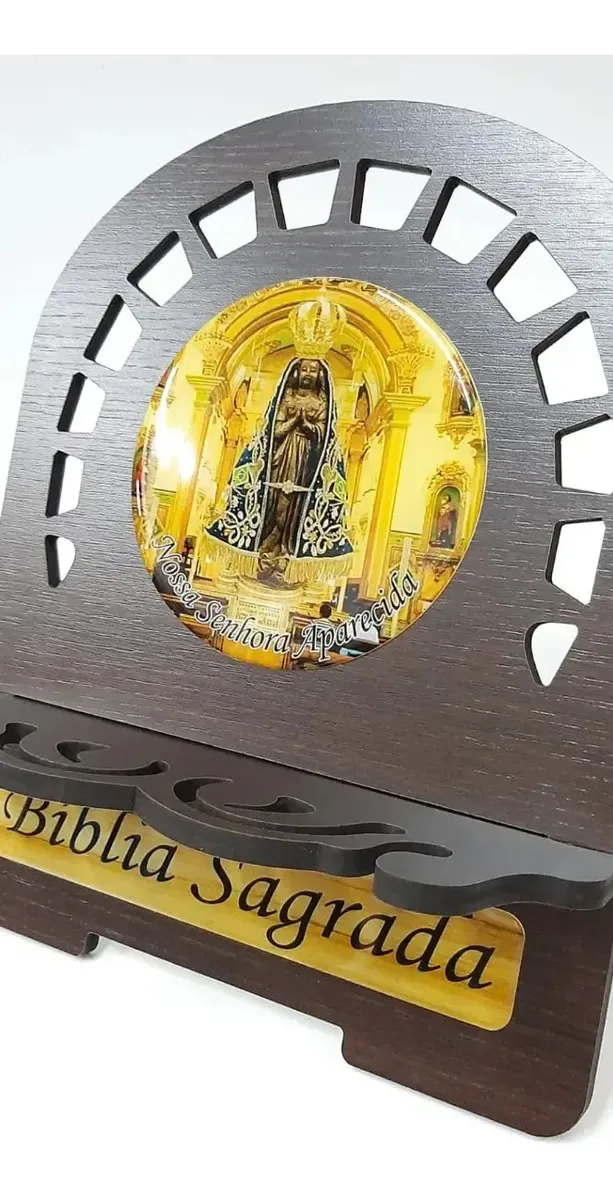 Porta Bíblia Madeira Resinado Santos Suporte Aparador Cor Nossa senhora aparecida