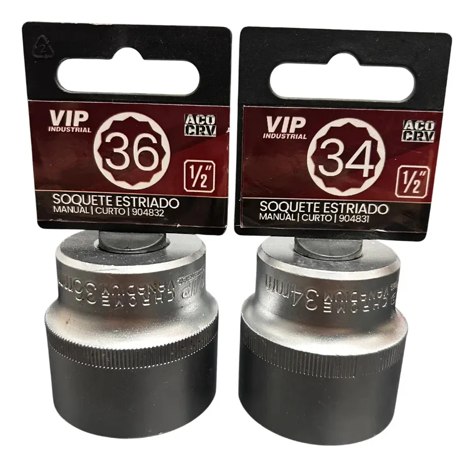 Jogo De Soquete Estriado 36mm X 1/2 E 34mm X 1/2 Prateado