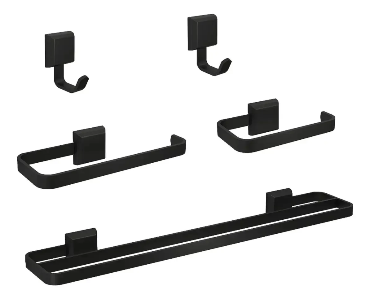 Kit Acessórios Para Banheiros 4 Peças + 1 Cabide Lavabo Luxo Cor Preto