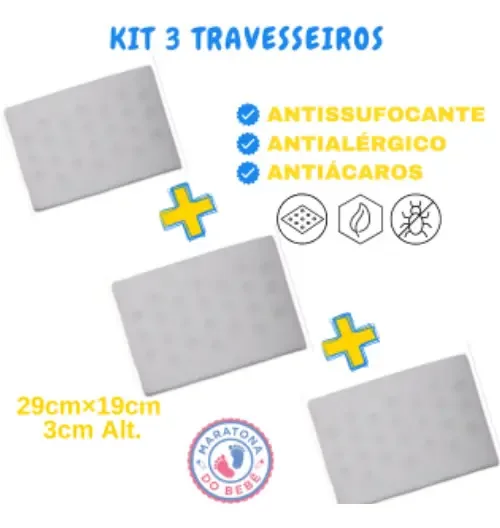 Kit 3 Travesseiros Antissufocante Antialérgico Cor Kit Cinza
