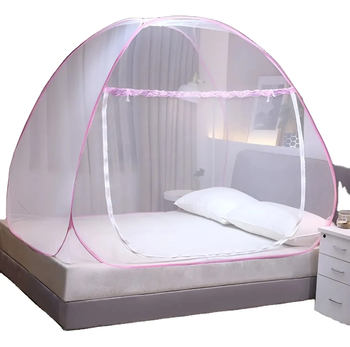 Mosquiteiro H2C Tenda Rosa Cama Solteiro Dobrável Portátil 100x190cm