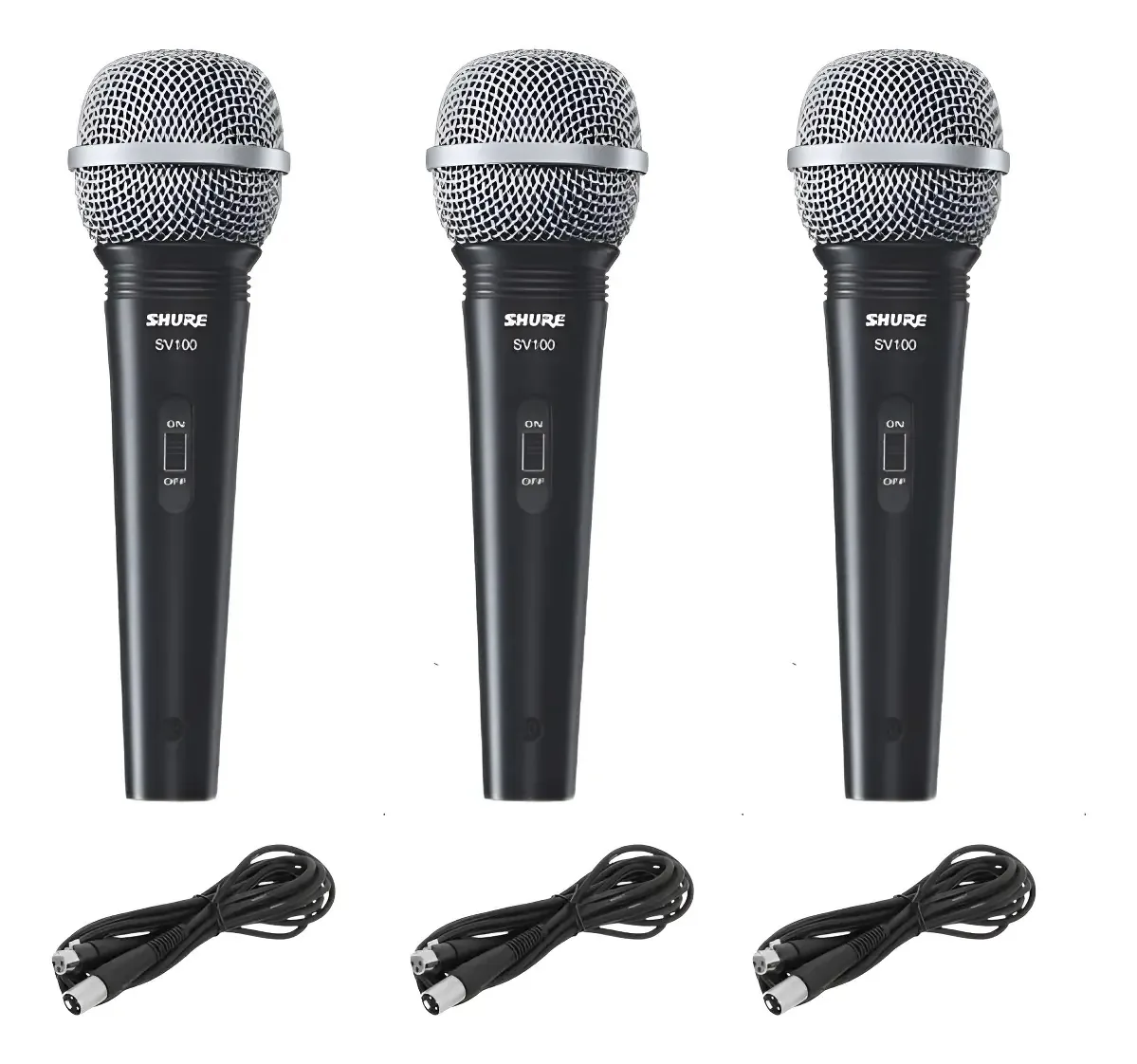 Kit 3 Microfones Shure Sv100 Profissional + 3 Cabos