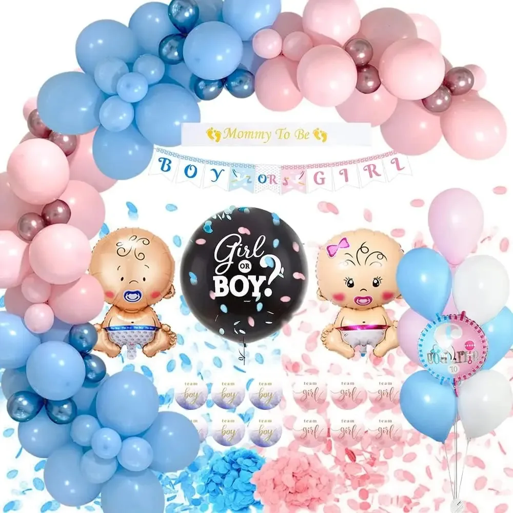 Decoração de festa Combyeo Gender Reveal, decoração surpresa para meninas ou meninos, decoração de chá de bebê, decoração de banner de bebê para meninos/meninas (azul e rosa)