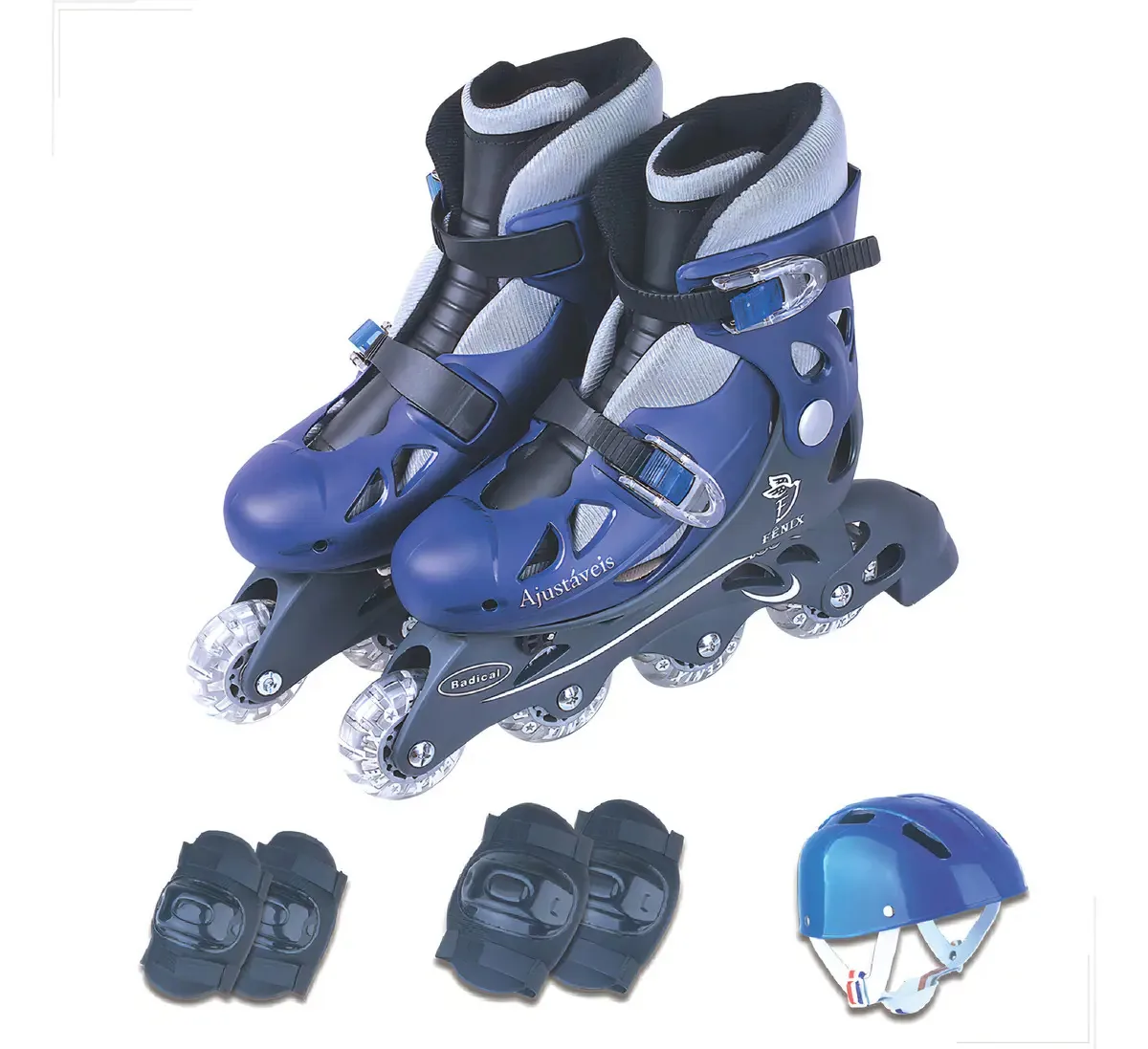 Patins Infantil Roller 4 Rodas Ajustável Com Kit Proteção Cor Azul Tamanho Dos Patins Ajustável 34-37