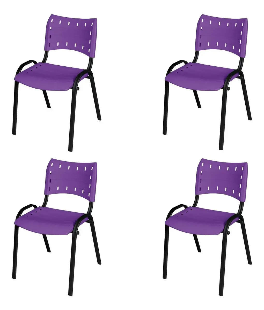 Kit 4 Cadeiras Iso Empilhável Igreja Recepção Escola Cor Roxo
