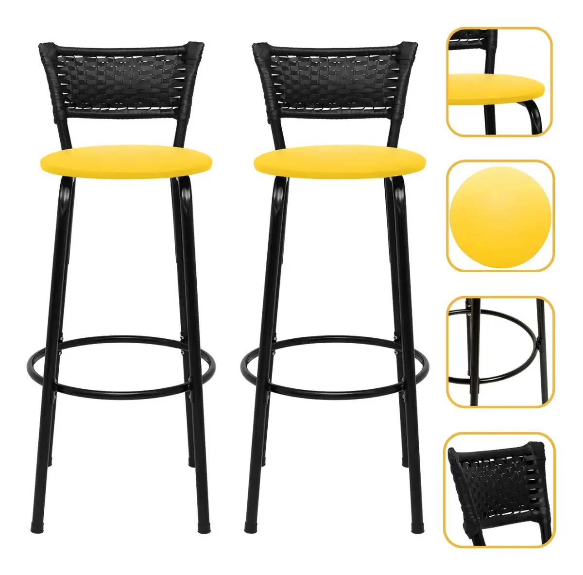 Banqueta Alta Itagold 2 Unidades Aço Carbono 90cm Acabamento Da Estrutura Estrutura Preta Cor Amarelo