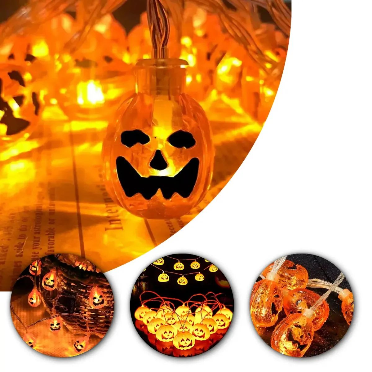Varal Abobora Com Led Decoração Halloween Enfeite Festa