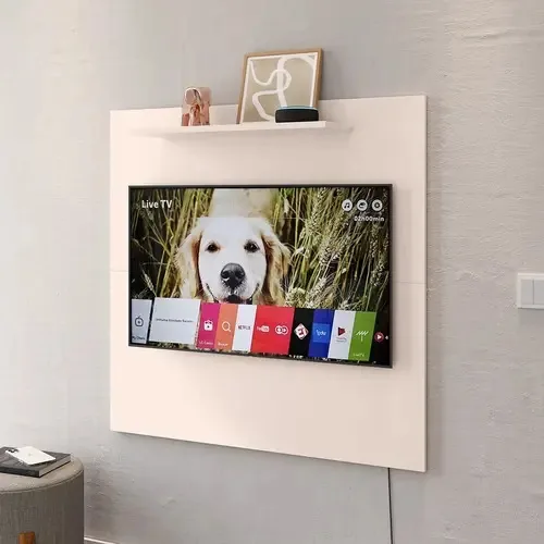 Painel Para Tv Com Prateleira Para Tv De 32 Polegadas Cor Off White/cinamomo