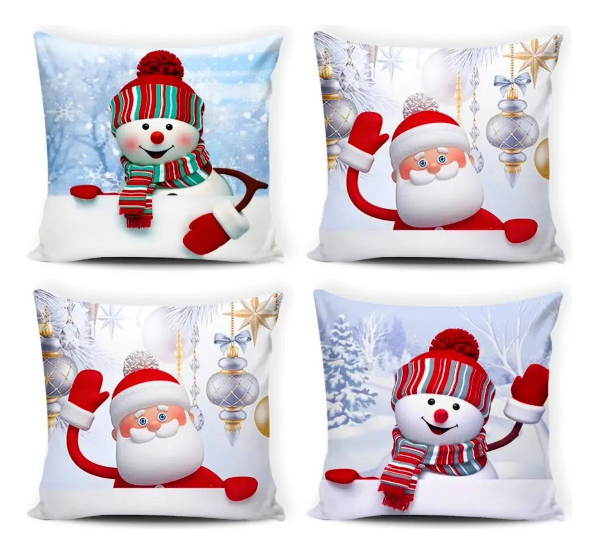 Capa Almofada Natal 45x45 Kit 4 Peças Natalinas Decorativas Cor Boneco De Neve