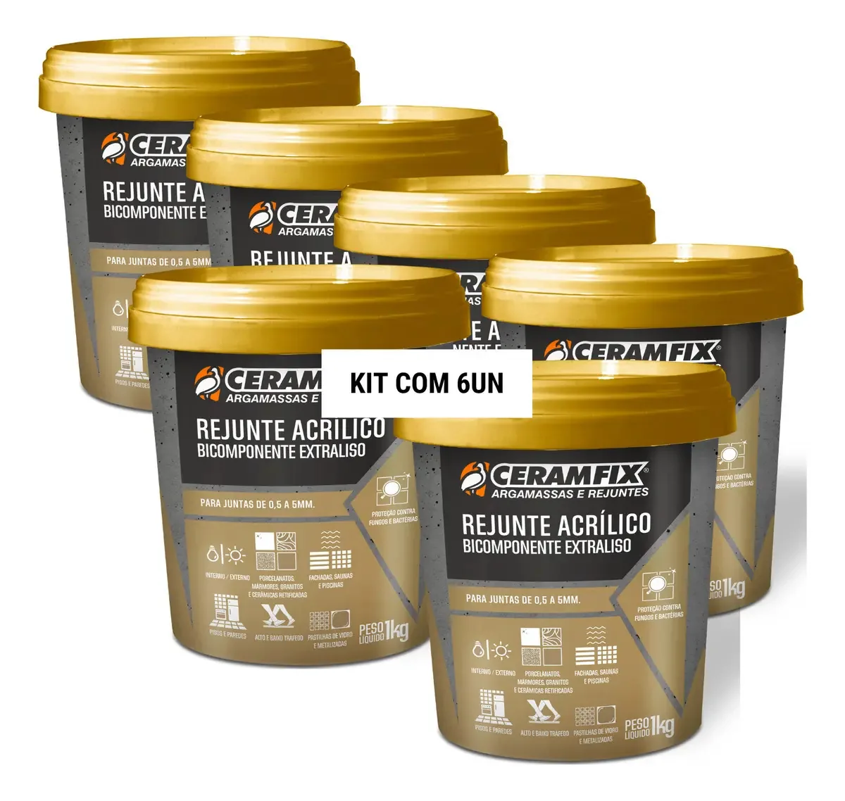 Kit 6un Rejunte Acrilico Extraliso Ceramfix 1kg - Grafite