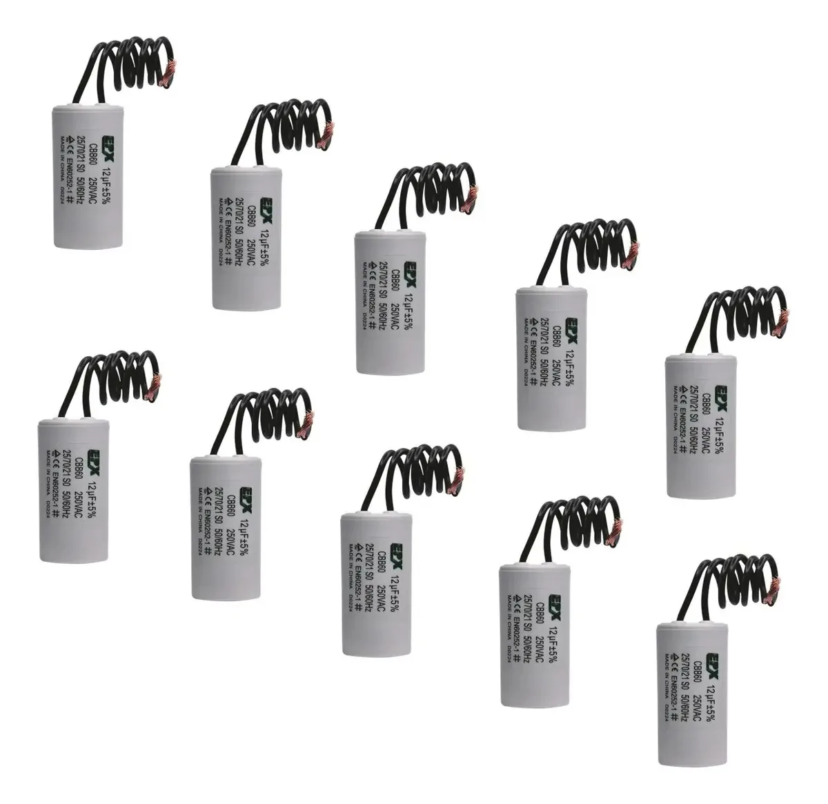 Kit 10 Capacitores Permanentes 12uf 250v 2 Fios Cbb60 Motor