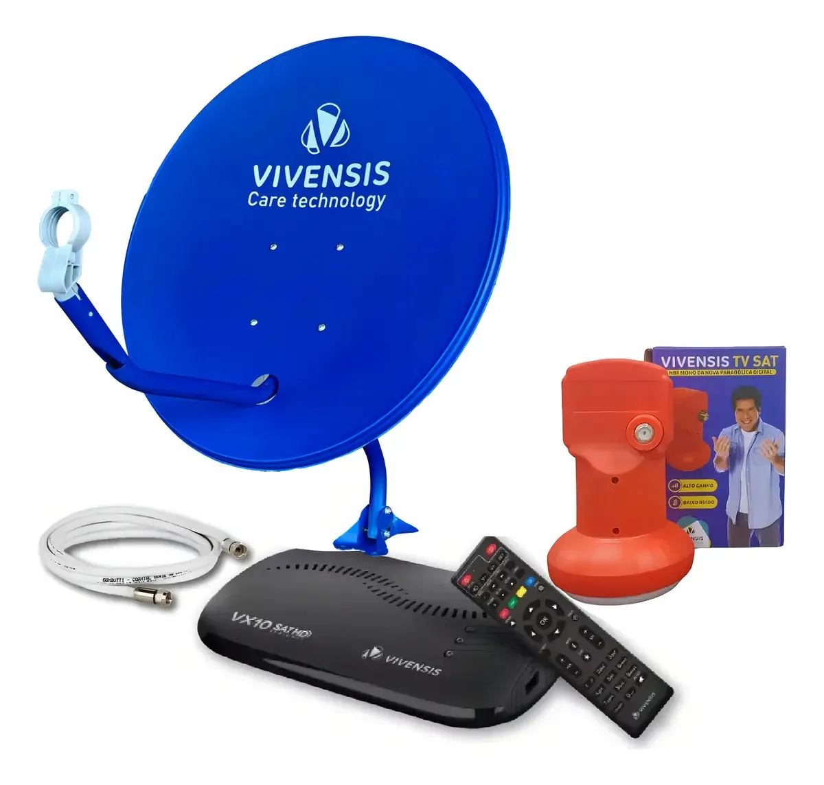Kit Antena Parabólica Vivensis VX10 com Receptor e Controle Remoto