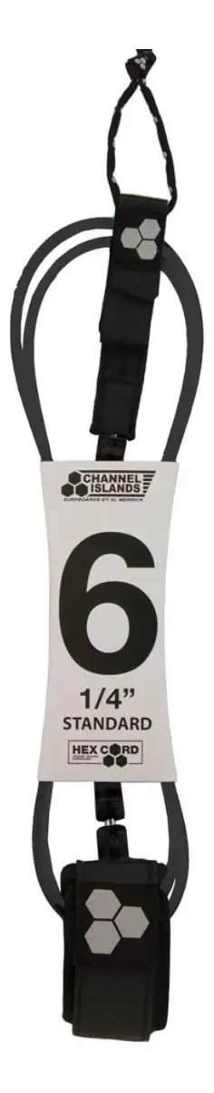 Coleira de prancha de surfe preta com cordão hexagonal de 1,8 m da Channel Islands