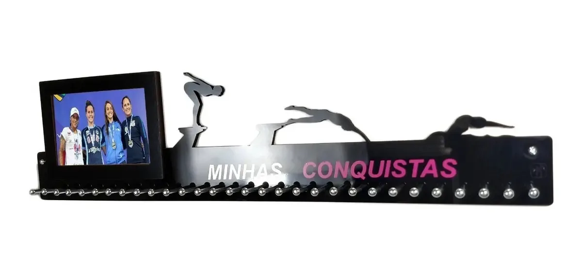 Porta Medalha Natação Fem Porta Retrato P Até 100 Medalhas Cor Preto Armação Preto