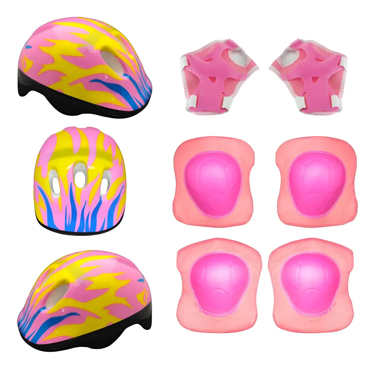 Kit Proteção Infantil 7 Peças Digudu Capacete Rosa Skate Bike Patins