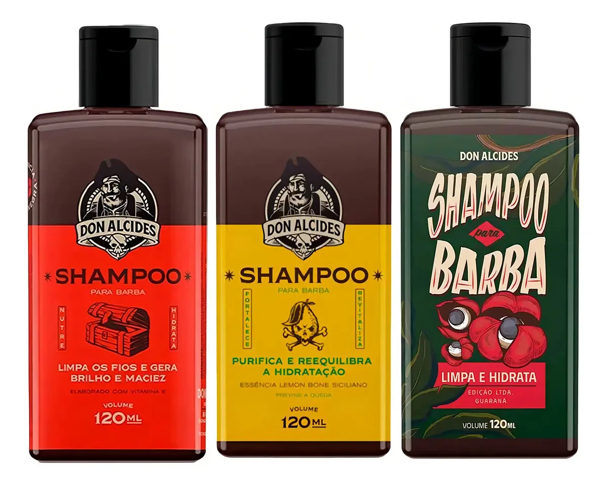 Kit 3x Shampoo Para Barba Negra Lemon Guaraná Don Alcides