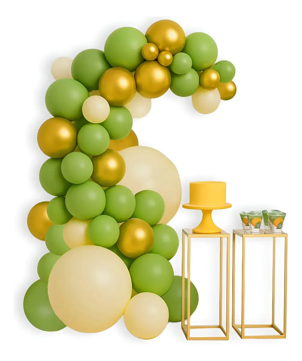 Kit 150 Balões 18 Dourado Verde E Branco Arco Desconstruido