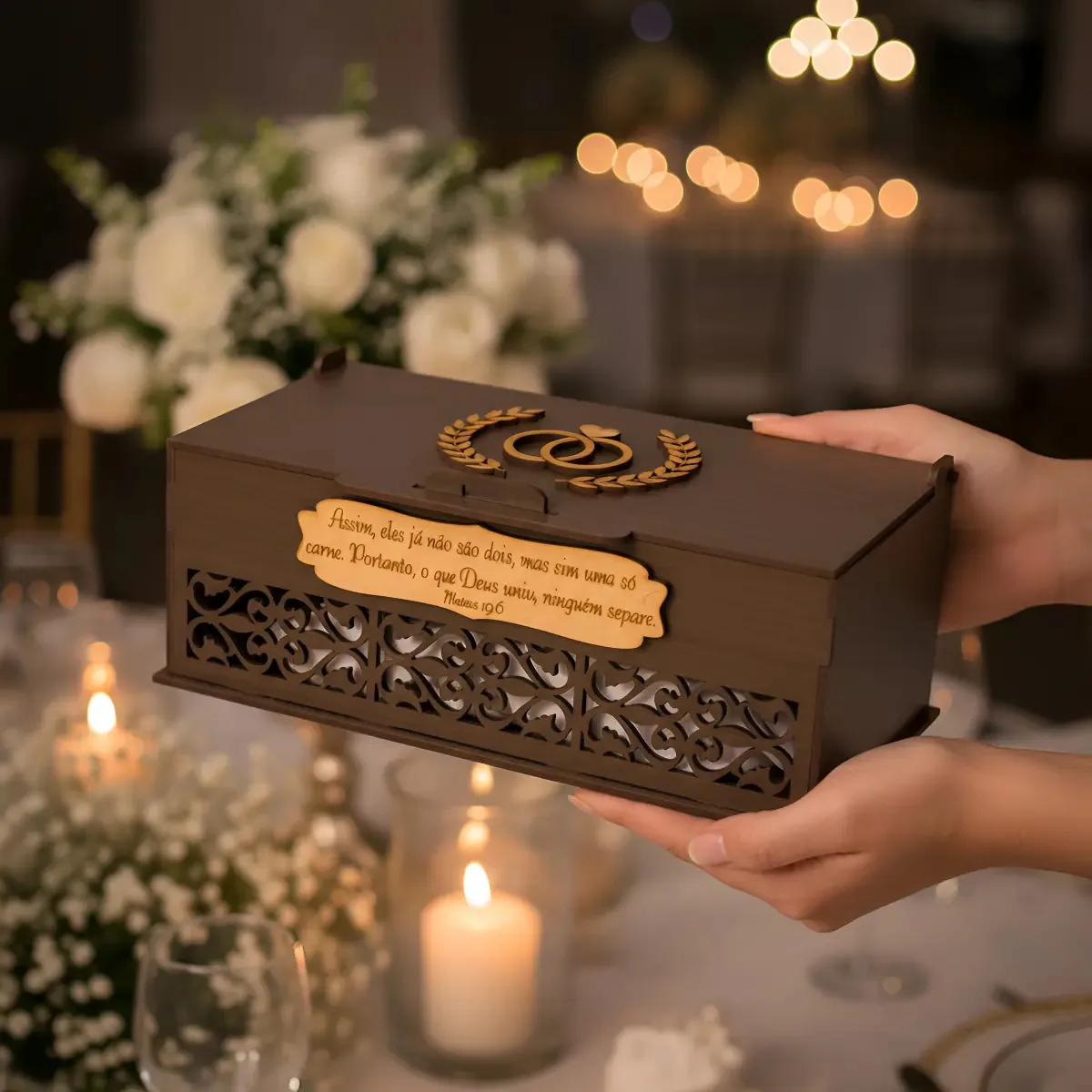 Caixa Mdf Branco Convite Padrinhos De Casamento Cor Marrom-escuro