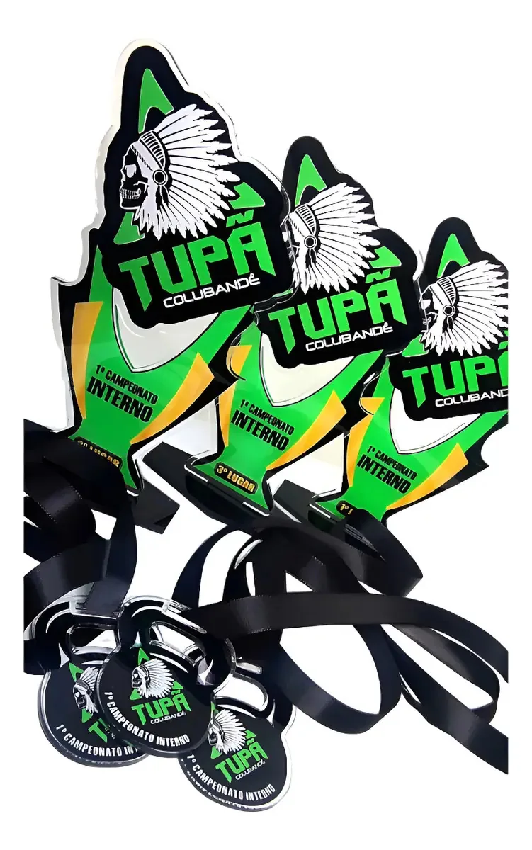 3 Troféus 25x15cm + 15 Medalhas 6x6cm Personalizados Personalizado