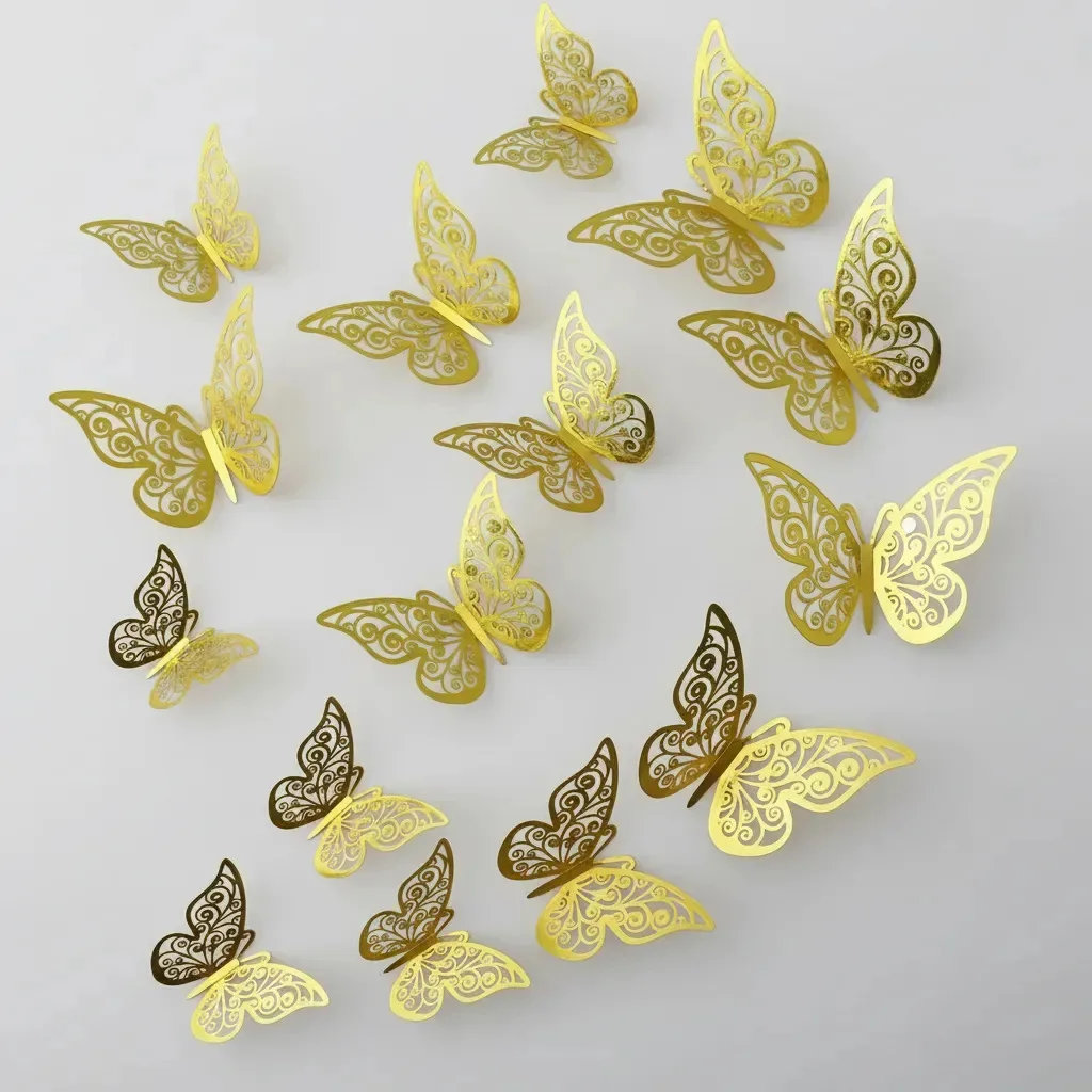 24 Borboletas 3d Decorativa Adesiva Enfeite Parede Decorar A Cor A Dourada