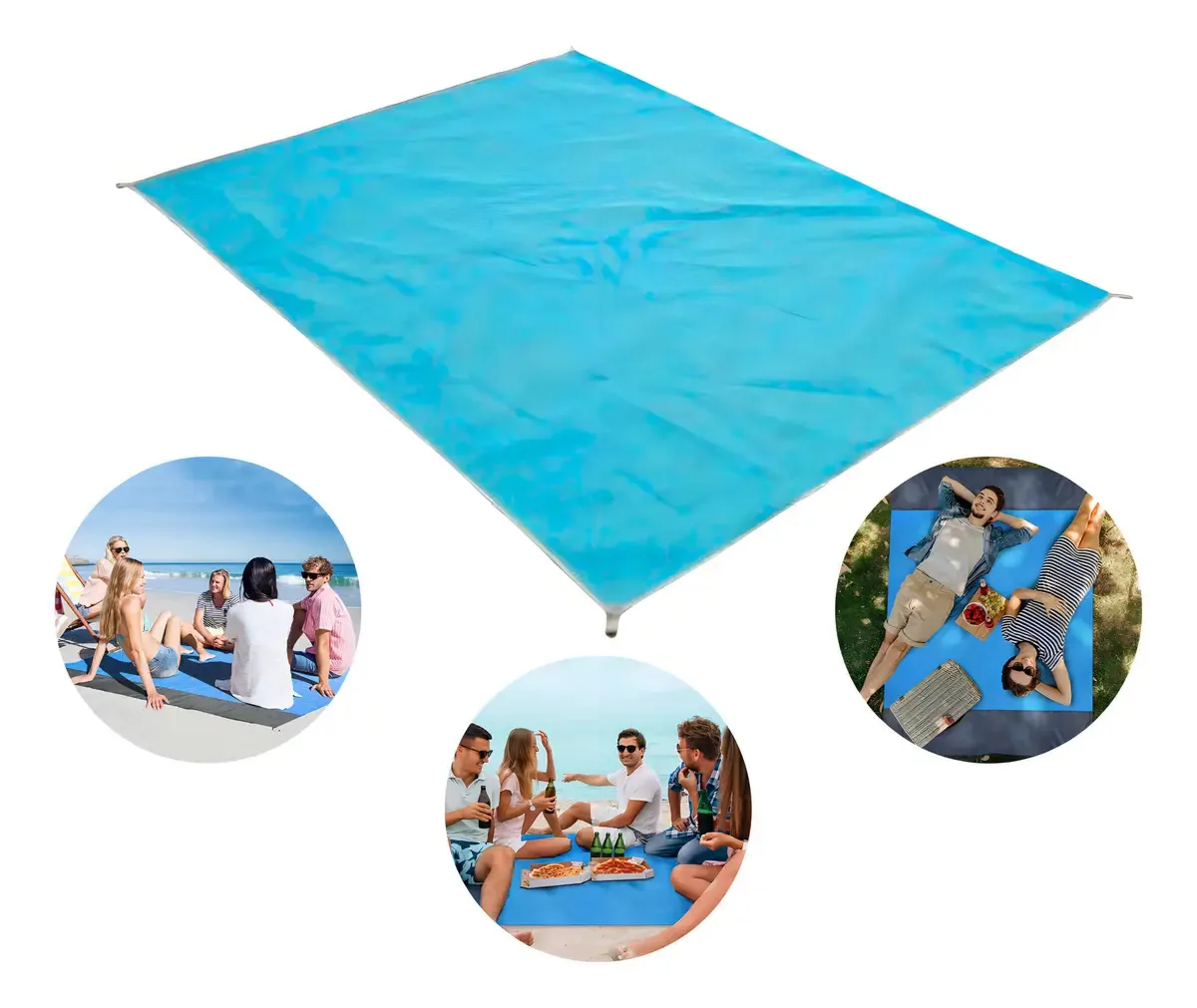 Esteira De Praia Grande Impermeável Piquenique Ou Camping Azul