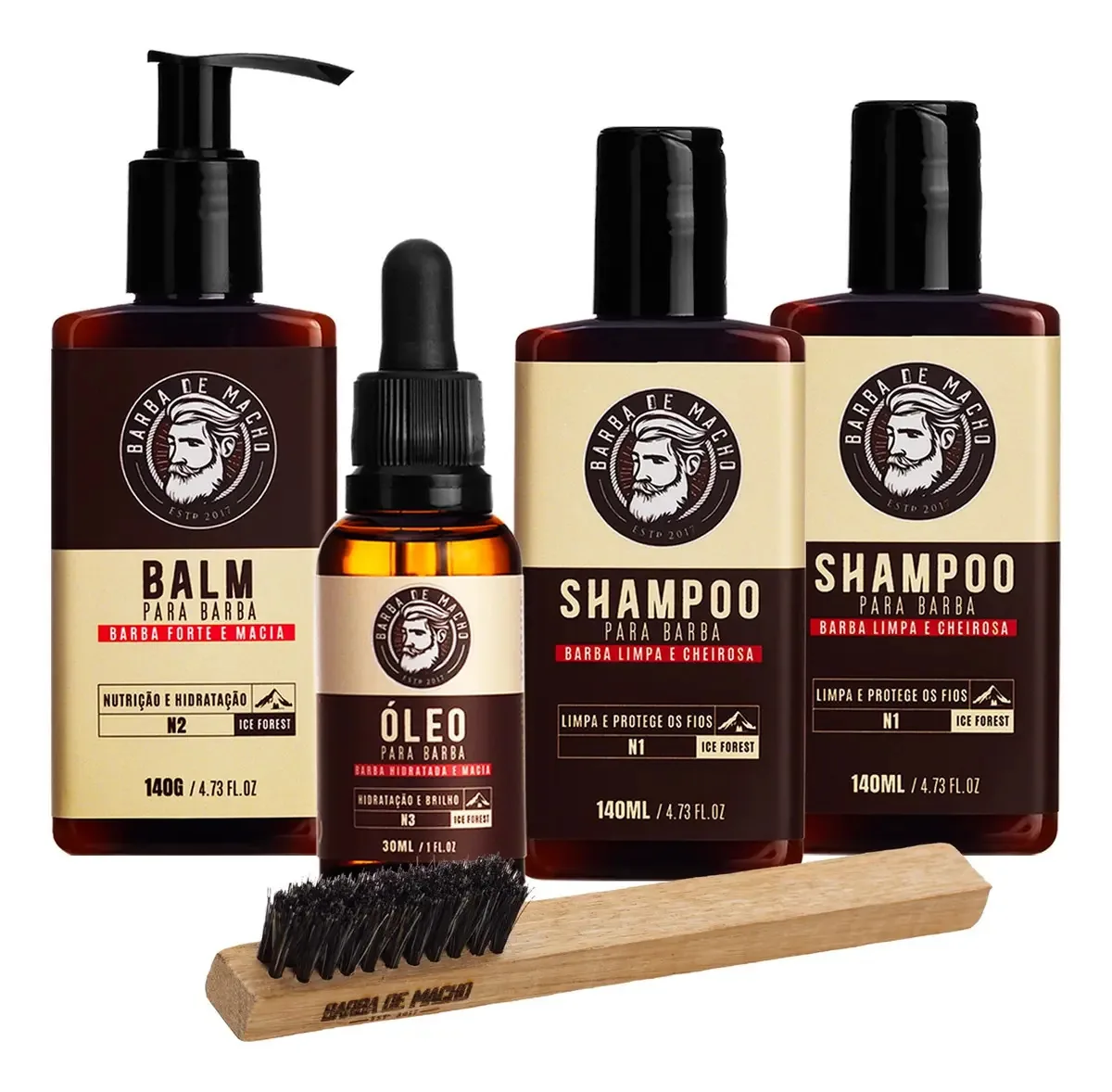 Kit Com Produtos De Barba Shampoo 2 Balm Óleo + Escovinha